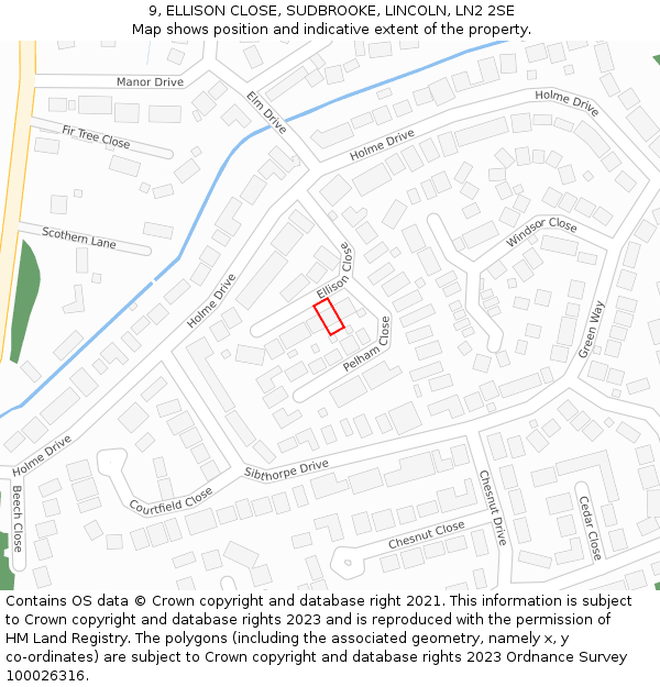 9, ELLISON CLOSE, SUDBROOKE, LINCOLN, LN2 2SE: Location map and indicative extent of plot