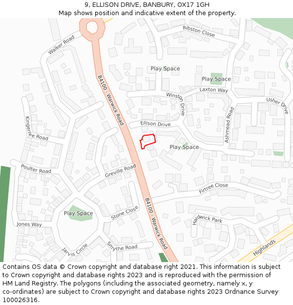 9, ELLISON DRIVE, BANBURY, OX17 1GH: Location map and indicative extent of plot