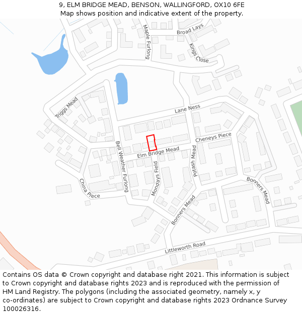 9, ELM BRIDGE MEAD, BENSON, WALLINGFORD, OX10 6FE: Location map and indicative extent of plot