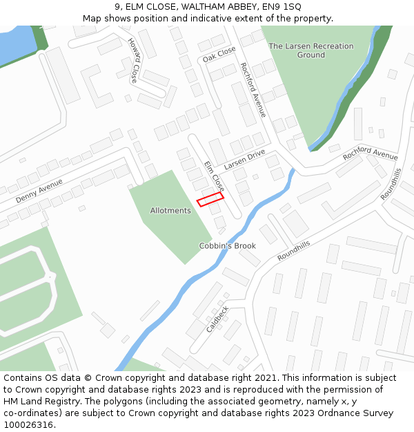 9, ELM CLOSE, WALTHAM ABBEY, EN9 1SQ: Location map and indicative extent of plot