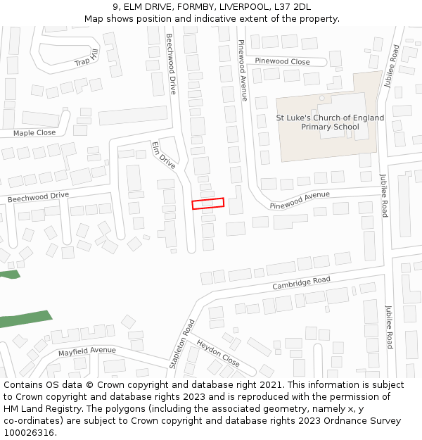 9, ELM DRIVE, FORMBY, LIVERPOOL, L37 2DL: Location map and indicative extent of plot