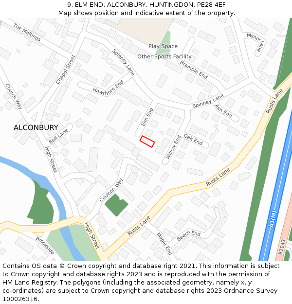 9, ELM END, ALCONBURY, HUNTINGDON, PE28 4EF: Location map and indicative extent of plot