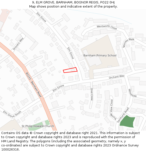 9, ELM GROVE, BARNHAM, BOGNOR REGIS, PO22 0HJ: Location map and indicative extent of plot