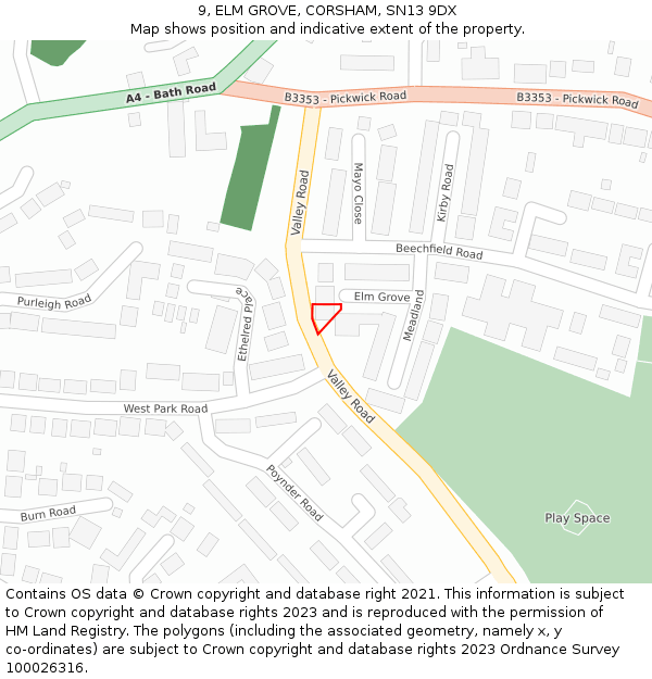 9, ELM GROVE, CORSHAM, SN13 9DX: Location map and indicative extent of plot