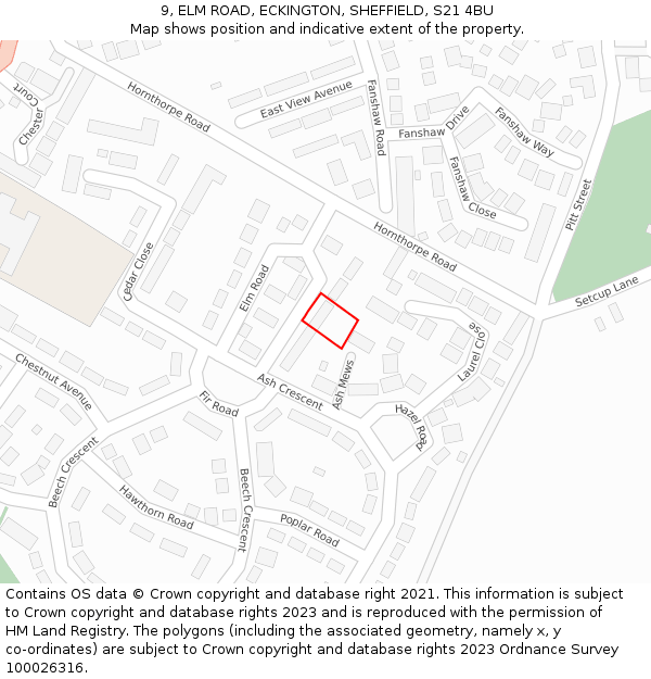 9, ELM ROAD, ECKINGTON, SHEFFIELD, S21 4BU: Location map and indicative extent of plot