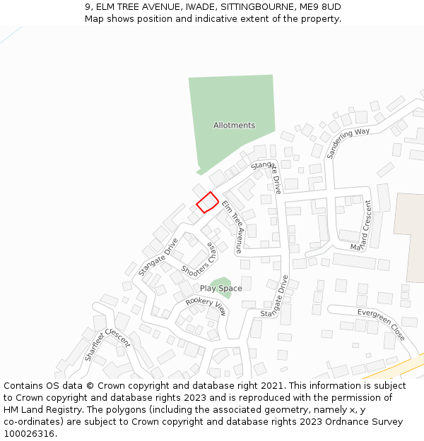 9, ELM TREE AVENUE, IWADE, SITTINGBOURNE, ME9 8UD: Location map and indicative extent of plot