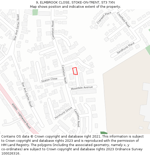 9, ELMBROOK CLOSE, STOKE-ON-TRENT, ST3 7XN: Location map and indicative extent of plot