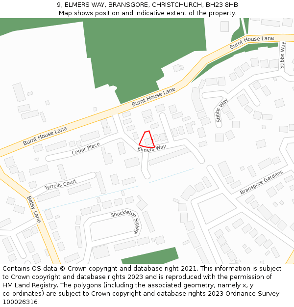 9, ELMERS WAY, BRANSGORE, CHRISTCHURCH, BH23 8HB: Location map and indicative extent of plot