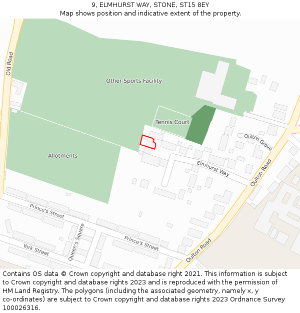 9, ELMHURST WAY, STONE, ST15 8EY: Location map and indicative extent of plot