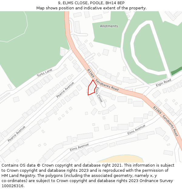 9, ELMS CLOSE, POOLE, BH14 8EP: Location map and indicative extent of plot