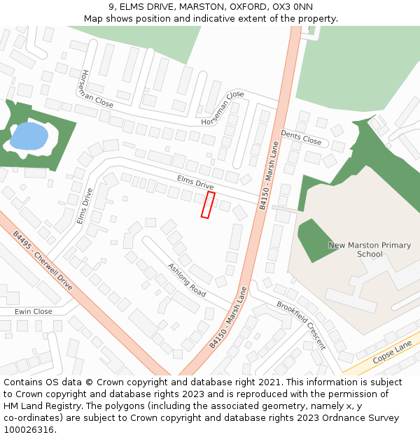 9, ELMS DRIVE, MARSTON, OXFORD, OX3 0NN: Location map and indicative extent of plot