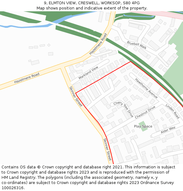 9, ELMTON VIEW, CRESWELL, WORKSOP, S80 4PG: Location map and indicative extent of plot