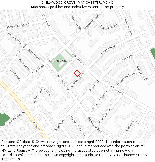 9, ELMWOOD GROVE, MANCHESTER, M9 4QJ: Location map and indicative extent of plot