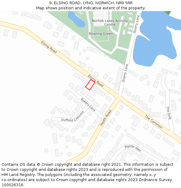 9, ELSING ROAD, LYNG, NORWICH, NR9 5RR: Location map and indicative extent of plot