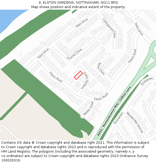 9, ELSTON GARDENS, NOTTINGHAM, NG11 8PQ: Location map and indicative extent of plot