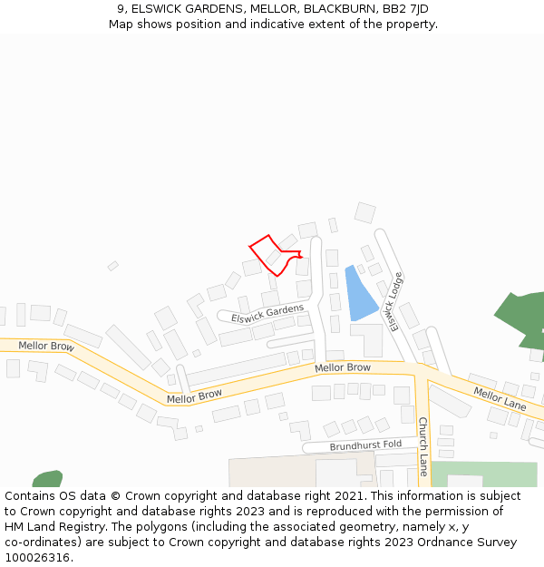 9, ELSWICK GARDENS, MELLOR, BLACKBURN, BB2 7JD: Location map and indicative extent of plot