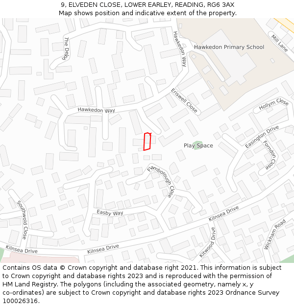 9, ELVEDEN CLOSE, LOWER EARLEY, READING, RG6 3AX: Location map and indicative extent of plot