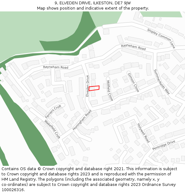 9, ELVEDEN DRIVE, ILKESTON, DE7 9JW: Location map and indicative extent of plot