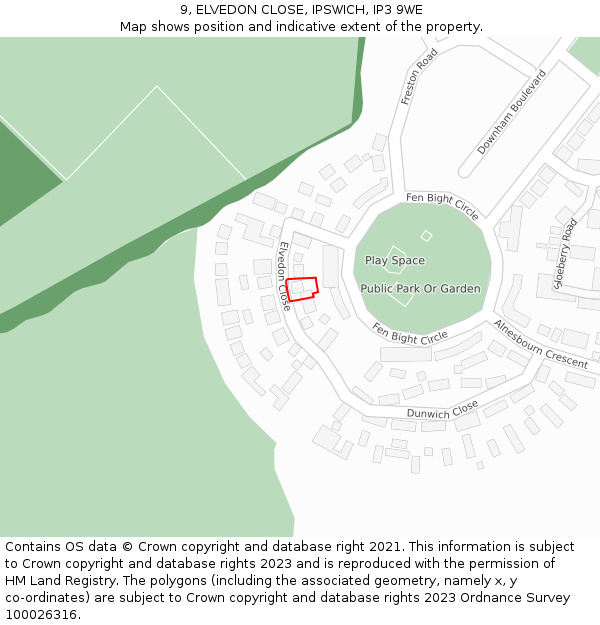 9, ELVEDON CLOSE, IPSWICH, IP3 9WE: Location map and indicative extent of plot