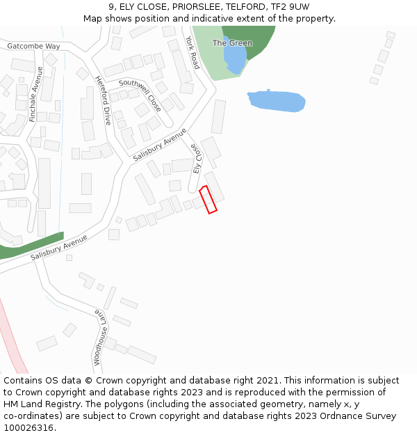9, ELY CLOSE, PRIORSLEE, TELFORD, TF2 9UW: Location map and indicative extent of plot
