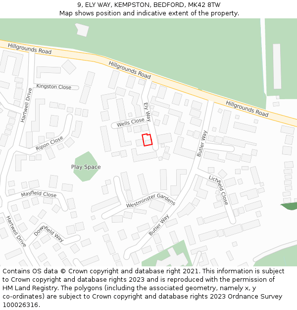 9, ELY WAY, KEMPSTON, BEDFORD, MK42 8TW: Location map and indicative extent of plot