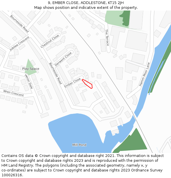 9, EMBER CLOSE, ADDLESTONE, KT15 2JH: Location map and indicative extent of plot