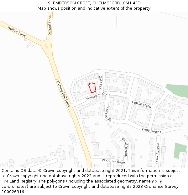 9, EMBERSON CROFT, CHELMSFORD, CM1 4FD: Location map and indicative extent of plot