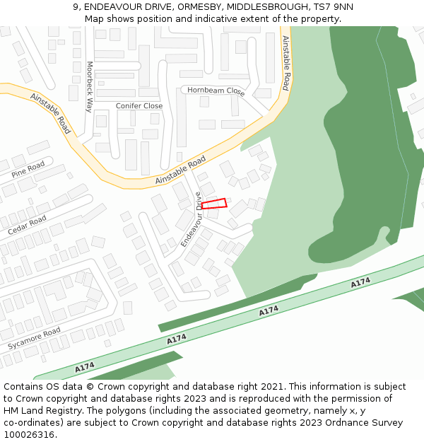 9, ENDEAVOUR DRIVE, ORMESBY, MIDDLESBROUGH, TS7 9NN: Location map and indicative extent of plot