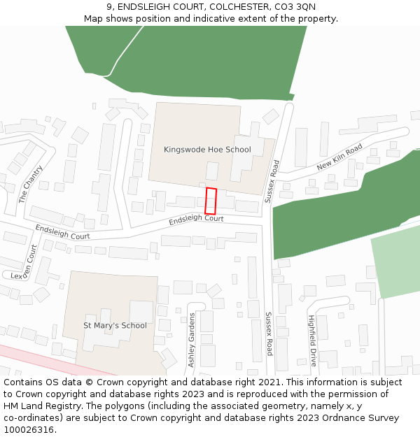 9, ENDSLEIGH COURT, COLCHESTER, CO3 3QN: Location map and indicative extent of plot