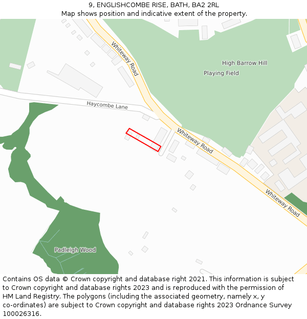 9, ENGLISHCOMBE RISE, BATH, BA2 2RL: Location map and indicative extent of plot