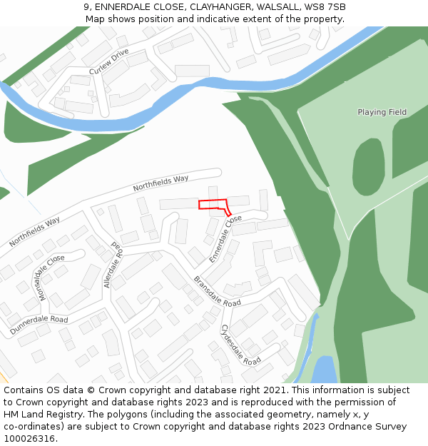 9, ENNERDALE CLOSE, CLAYHANGER, WALSALL, WS8 7SB: Location map and indicative extent of plot