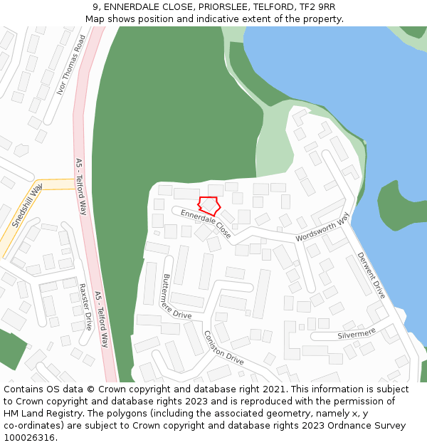 9, ENNERDALE CLOSE, PRIORSLEE, TELFORD, TF2 9RR: Location map and indicative extent of plot