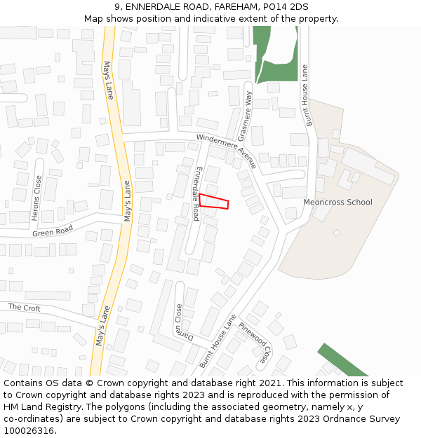 9, ENNERDALE ROAD, FAREHAM, PO14 2DS: Location map and indicative extent of plot