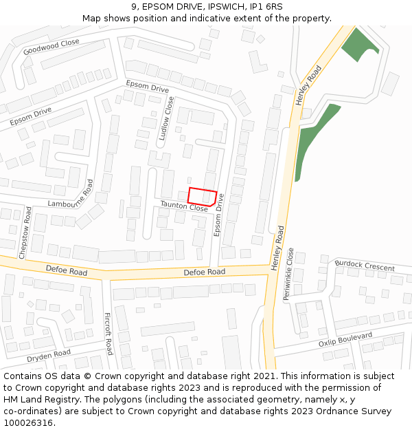 9, EPSOM DRIVE, IPSWICH, IP1 6RS: Location map and indicative extent of plot