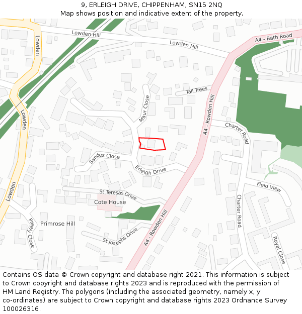 9, ERLEIGH DRIVE, CHIPPENHAM, SN15 2NQ: Location map and indicative extent of plot
