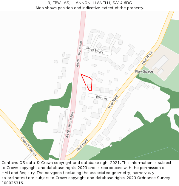 9, ERW LAS, LLANNON, LLANELLI, SA14 6BG: Location map and indicative extent of plot