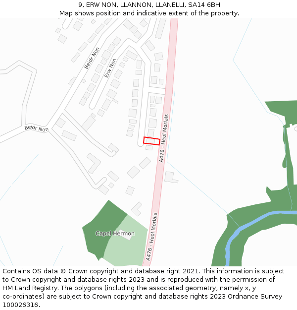 9, ERW NON, LLANNON, LLANELLI, SA14 6BH: Location map and indicative extent of plot