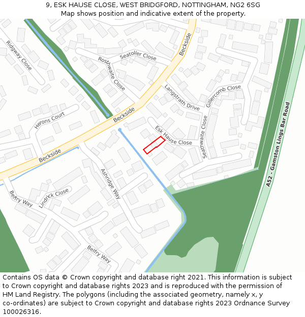 9, ESK HAUSE CLOSE, WEST BRIDGFORD, NOTTINGHAM, NG2 6SG: Location map and indicative extent of plot