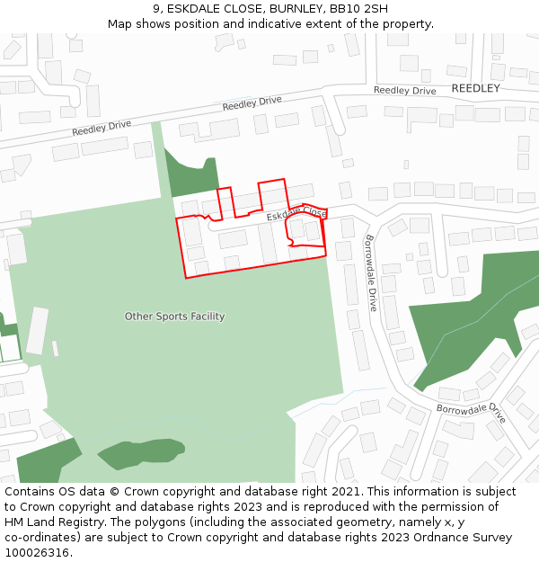 9, ESKDALE CLOSE, BURNLEY, BB10 2SH: Location map and indicative extent of plot
