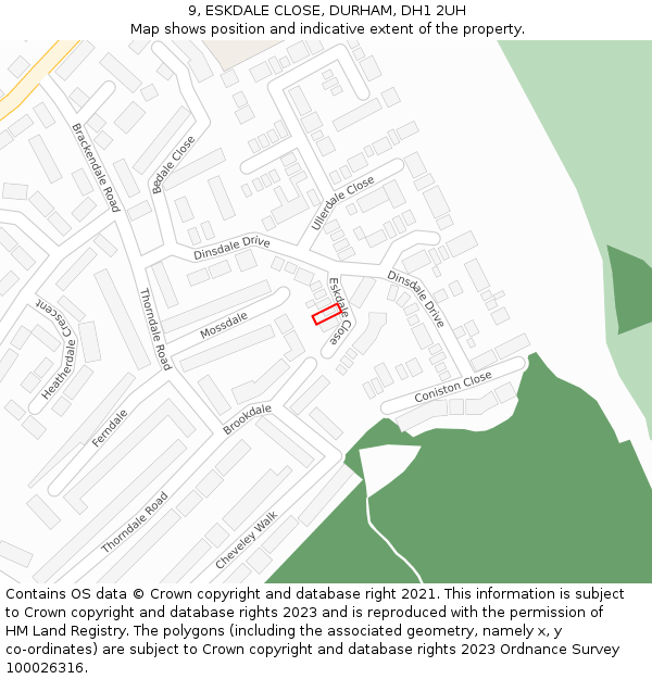 9, ESKDALE CLOSE, DURHAM, DH1 2UH: Location map and indicative extent of plot