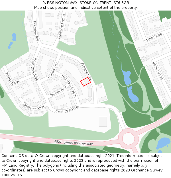 9, ESSINGTON WAY, STOKE-ON-TRENT, ST6 5GB: Location map and indicative extent of plot