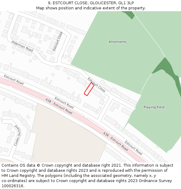 9, ESTCOURT CLOSE, GLOUCESTER, GL1 3LP: Location map and indicative extent of plot