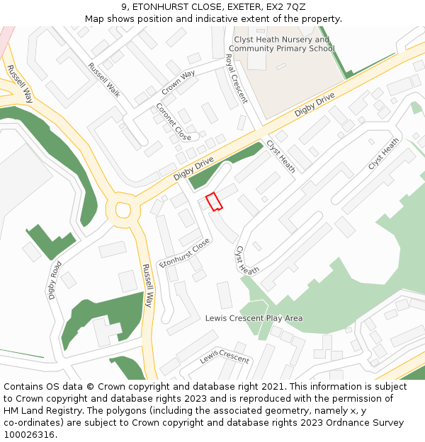 9, ETONHURST CLOSE, EXETER, EX2 7QZ: Location map and indicative extent of plot