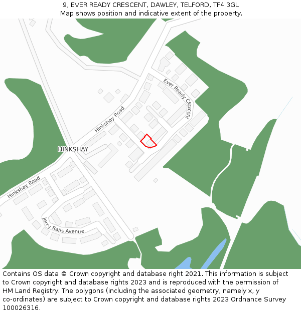 9, EVER READY CRESCENT, DAWLEY, TELFORD, TF4 3GL: Location map and indicative extent of plot