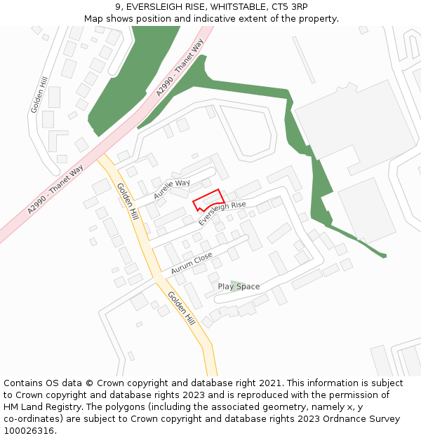 9, EVERSLEIGH RISE, WHITSTABLE, CT5 3RP: Location map and indicative extent of plot