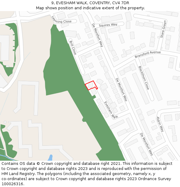 9, EVESHAM WALK, COVENTRY, CV4 7DR: Location map and indicative extent of plot