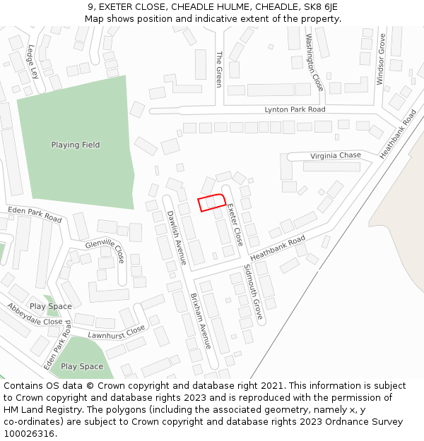 9, EXETER CLOSE, CHEADLE HULME, CHEADLE, SK8 6JE: Location map and indicative extent of plot