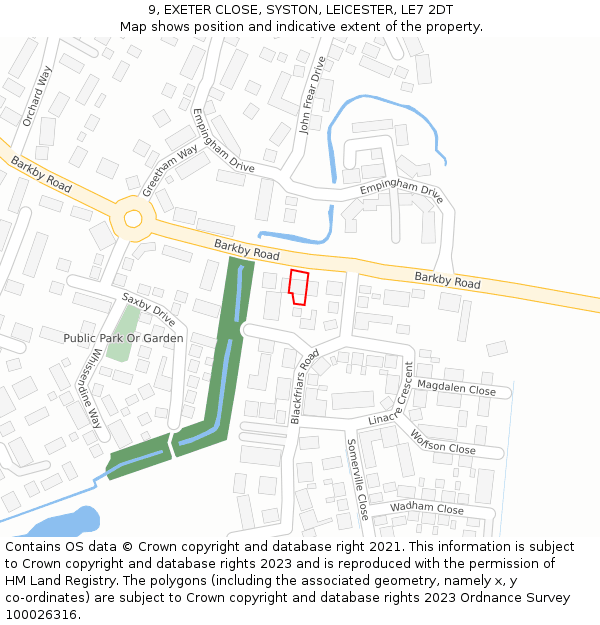9, EXETER CLOSE, SYSTON, LEICESTER, LE7 2DT: Location map and indicative extent of plot