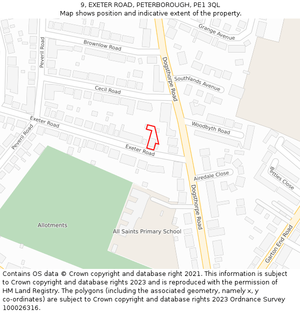 9, EXETER ROAD, PETERBOROUGH, PE1 3QL: Location map and indicative extent of plot