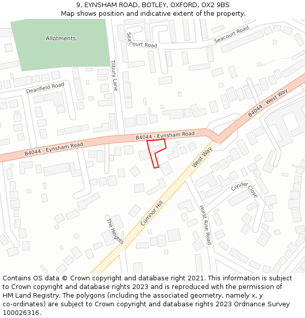 9, EYNSHAM ROAD, BOTLEY, OXFORD, OX2 9BS: Location map and indicative extent of plot